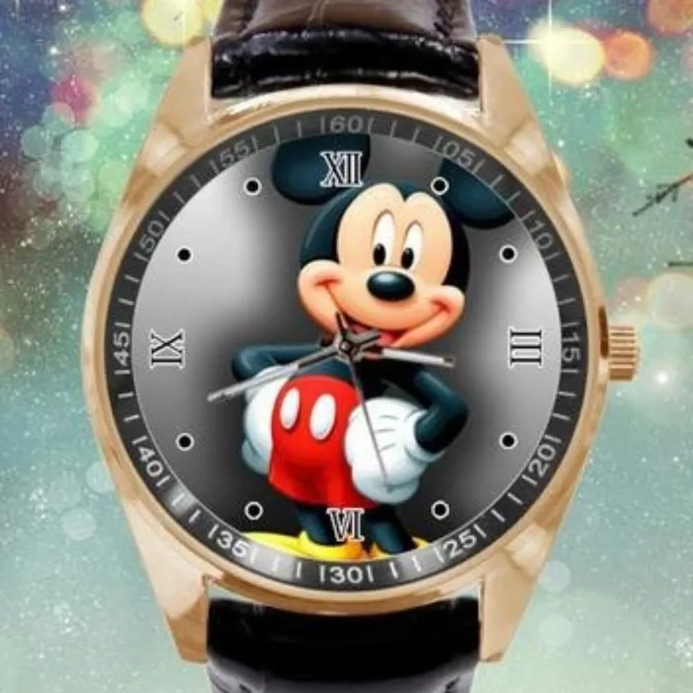 Cartoon Mickey Watch Faux Leather Band Black